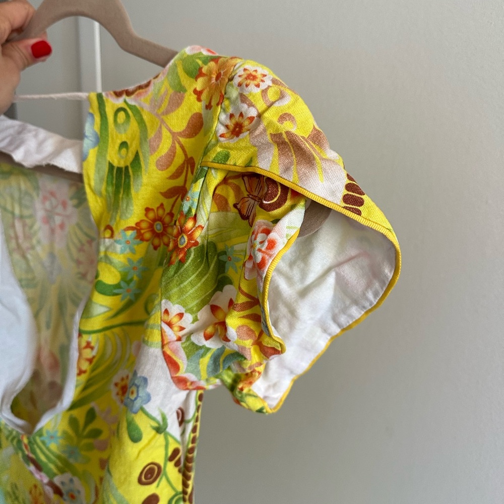 FARM RIO Yellow Floral Short-Sleeve dress